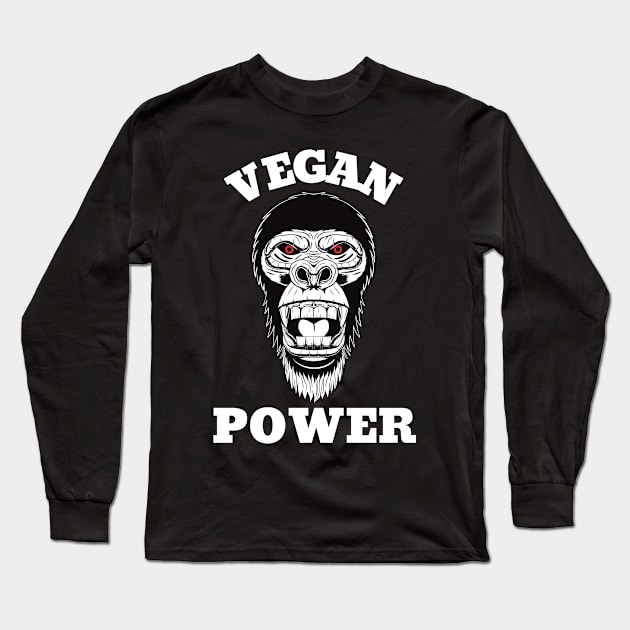 Vegan Power Workout, Gorilla Head Long Sleeve T-Shirt by micho2591
